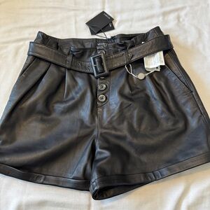 Muubaa Black Leather Belted High-Waist Shorts